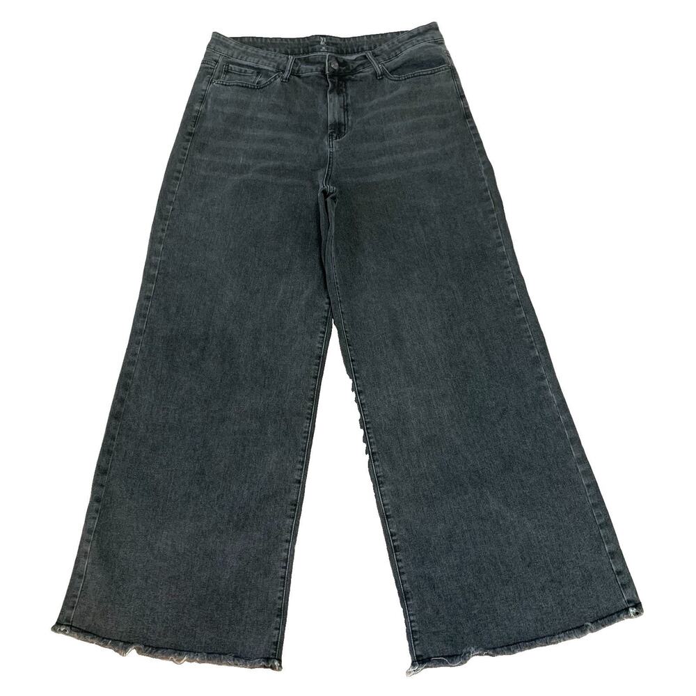 NY&C Jeans Womens 18 High Rise Wide Leg Washed Black Raw Hem 38x32